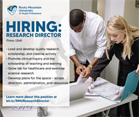 Director of research ad; two people looking over a notebook; job description text and URL for more information